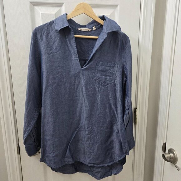 Soft Surroundings Shirt Womens Medium Chambray Popover Tunic‎ Tencel Nautical - Picture 1 of 11